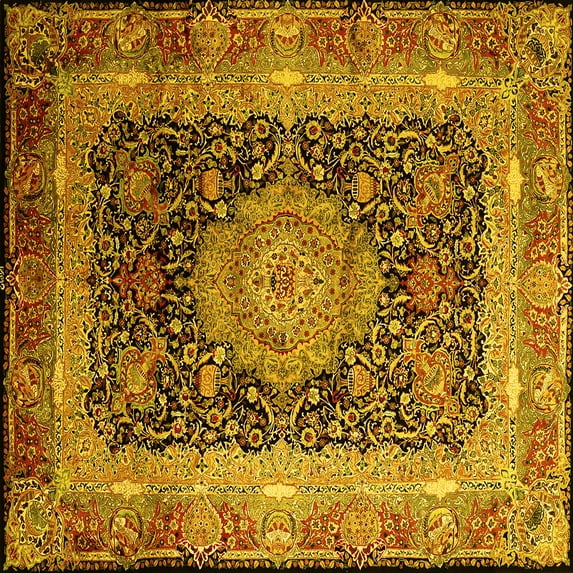 Ahgly Company Indoor Square Persian Yellow Traditional Area Rugs, 4' Square