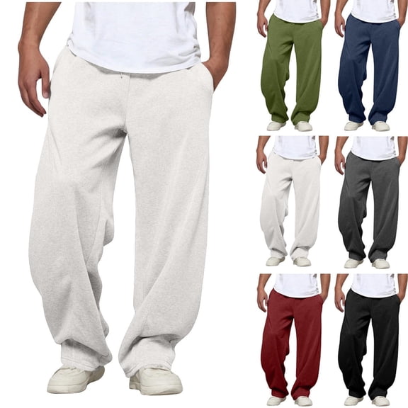 Hvyesh Sweatpants for Men Baggy Wide Leg Sweatpant High Waisted Drawstring Elastic Waist Pants Gym Track Pant with Pockets