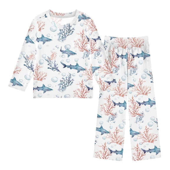 Shark Cozy Soft Long Sleeves Top and Pants 2 Piece Cool Pjs Pajamas Set Sleepwear Size 3-11Y