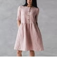 thumbnail image 3 of YUHAOTIN Long Sleeve Dresses Women Summer Dress Round Neck Loose Elegant Cotton Linen Casual Retro Middle Sleeve Slit Boho Beach Sundress Short Formal Dresses Black Party Dress, 3 of 5