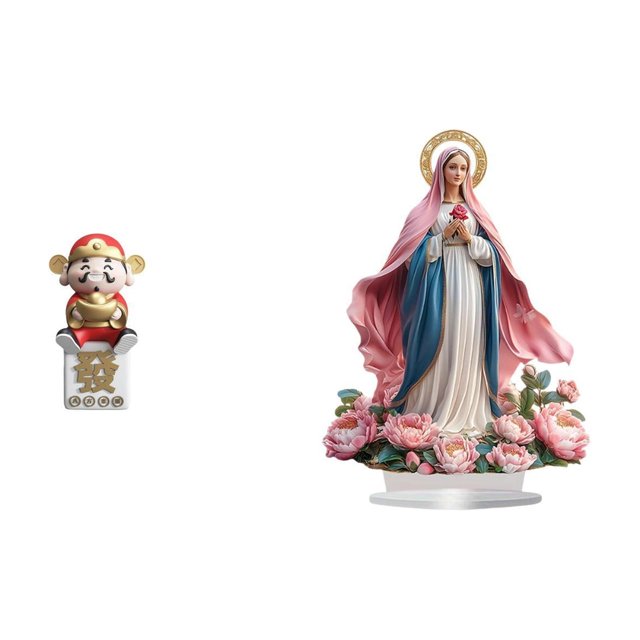 Figura de escritorio,Figura de Dios de la Fortuna de dibujos animados,regalo Feng Shui,Escultura de la escena de la Natividad,Adorno acrílico 2D de pie,Centro de mesa decorativo con escena de