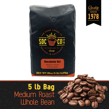 San Diego Coffee Macadamia Nut, Medium Roast, Whole Bean Coffee, 5-Pound Bag