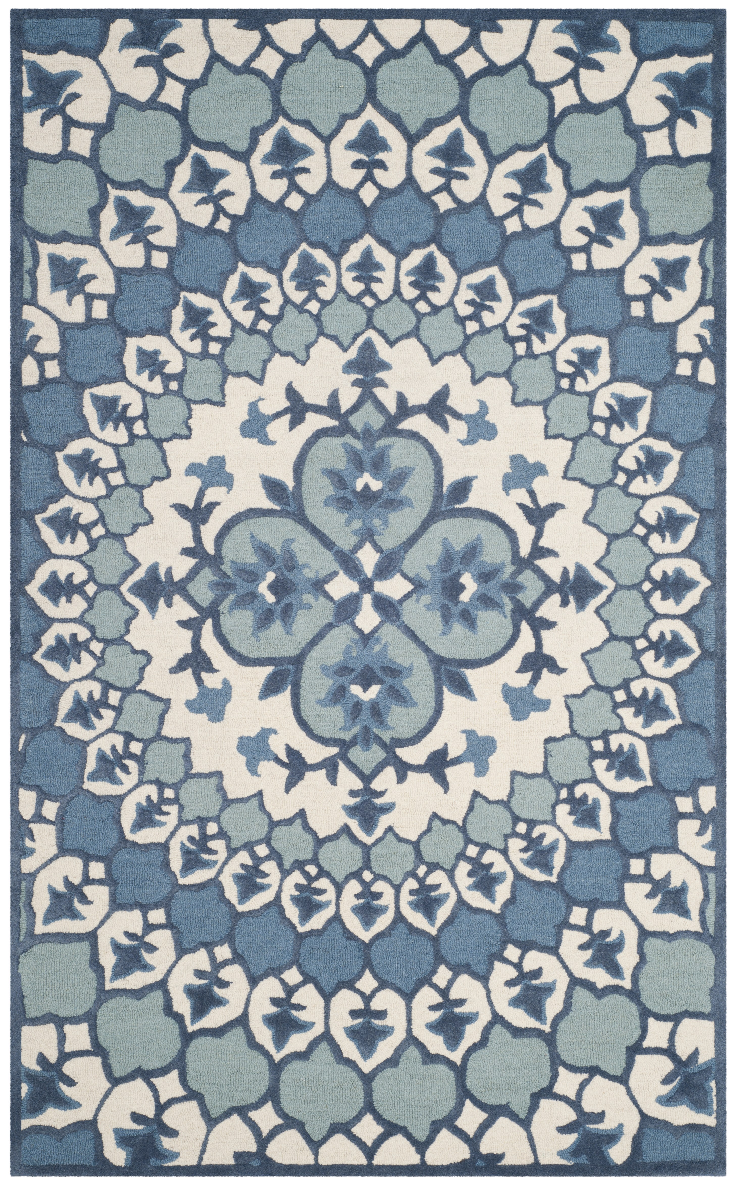 SAFAVIEH Bellagio Zoja Floral Wool Area Rug, Ivory/Blue, 5' x 8'