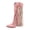 Pink, variant on Women's Fringe Western Cowboy Boots Wide Calf Low Heel Fashion Studded Riding Booties