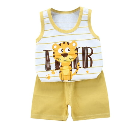 

Lovskoo Toddler Kids Baby Boys Girls Cute Sleeveless Vest Shorts Cartoon Print Casual Suit Yellow 6-18 Months