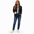 thumbnail image 4 of Women's Bomber Jacket Zip Up Knit Baseball Coat Long Sleeve Loose Fit Casual Jacket with Pockets Soft Stretchy Outerwear for Fall Spring Daily Wear, 4 of 7