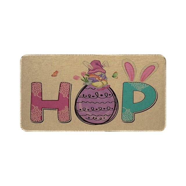 Easter Doormat, Bunny Colorful Eggs Floral Rabbit Welcome Door Mat Rug for Floor Non Slip Rubber Backing Seasonal Holiday Decor for Indoor Outdoor, 16x24in