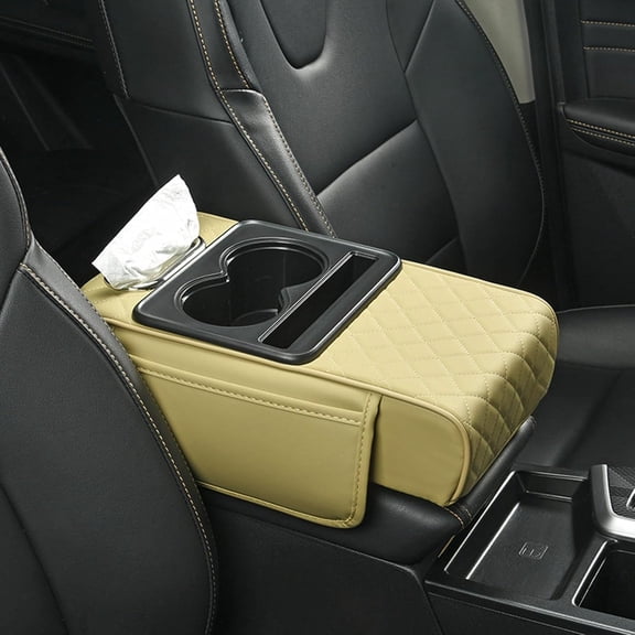 2026 Upgrade Multifunctional PU Leather Car Armrest Organizer, 4-in-1 Cover with Cup Holder Tissue Box & Phone Slot, A Better Choice for Your car