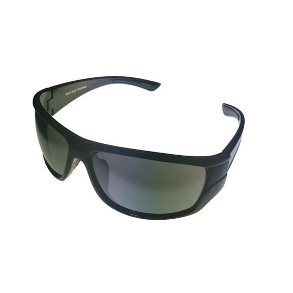 Perry Ellis Mens Sunglass Rectangle Black Plastic Wrap, Solid Smoke Lens  PE18 1