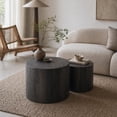 thumbnail image 3 of Nesting Coffee Table Set of 2 Round Wooden Tables - Modern Black Woodgrain, 3 of 10