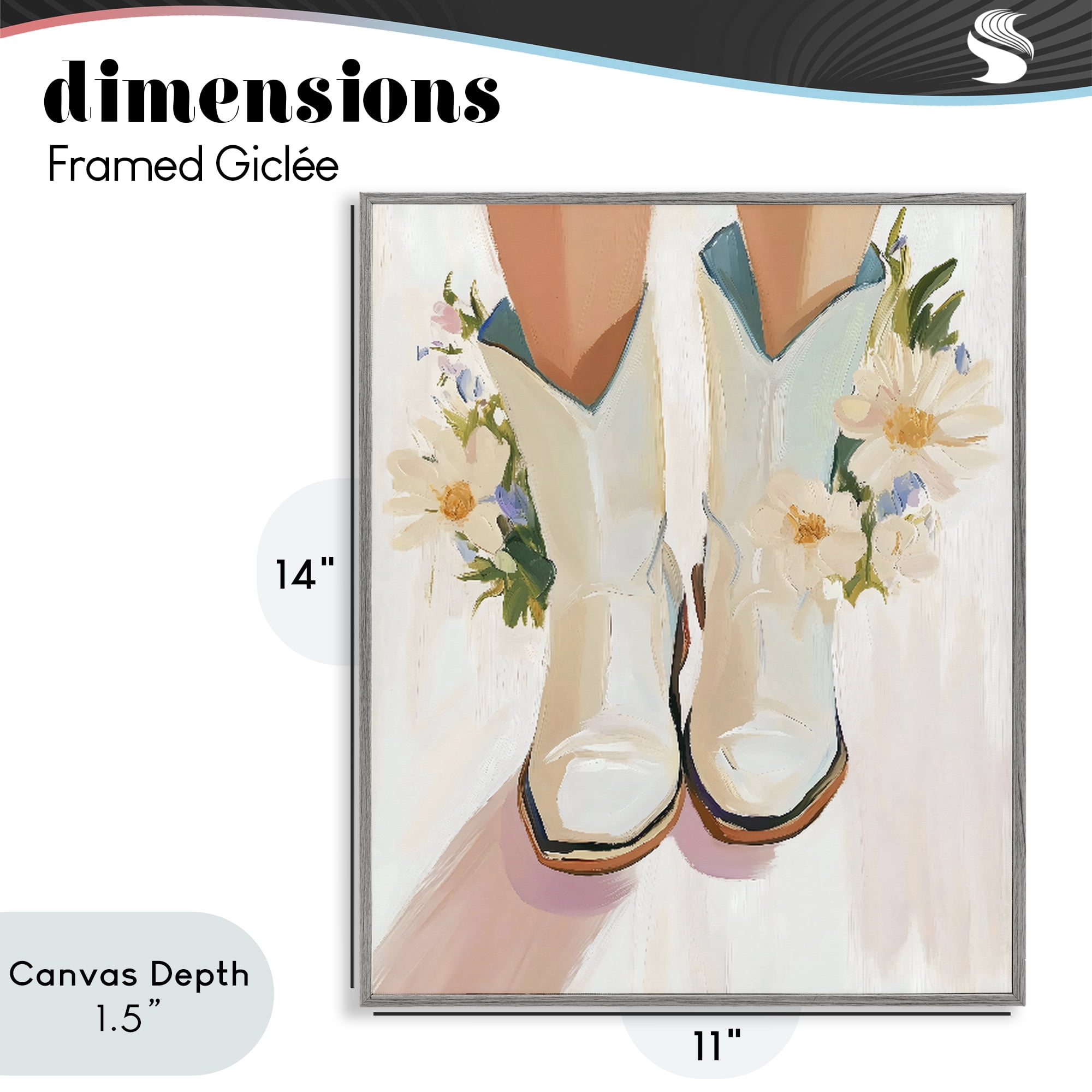 Stupell Industries Blooming Cowgirl Boots Gray Framed Giclee Art, design by The Prints Vibe