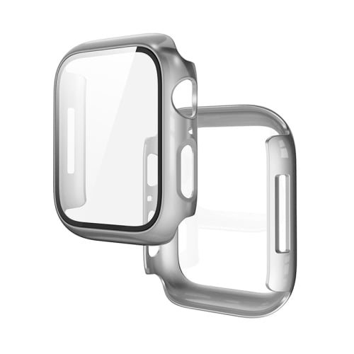 Case for Apple Watch Series 9/8/7/SE 2 45mm All-Around Screen Protector Case, Tempered Glass Screen Protector Case Ultra-Thin for iWatch 45mm Protection Cover - Silver