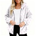 thumbnail image 4 of Women's Fashionable Casual Zippered Hooded Striped Printed Drawstring Furry Sweatshirt Jacket, Classic Stripes Pattern,Pink,XL, 4 of 6