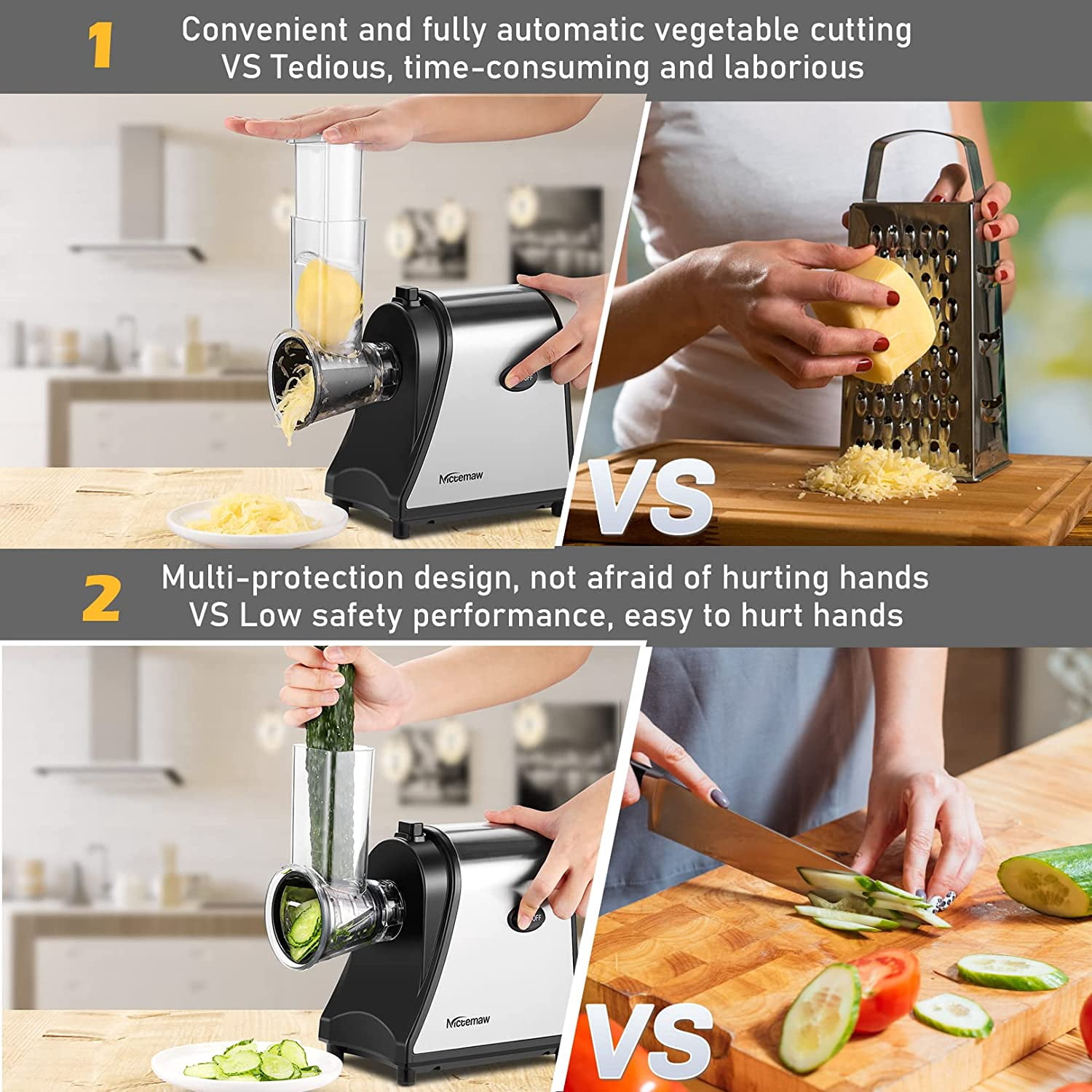 5-in-1 Electric Cheese Grater with 5 Blades – 250W One-Touch Shredder & Vegetable Slicer for Block Cheese, Fruits, Nuts