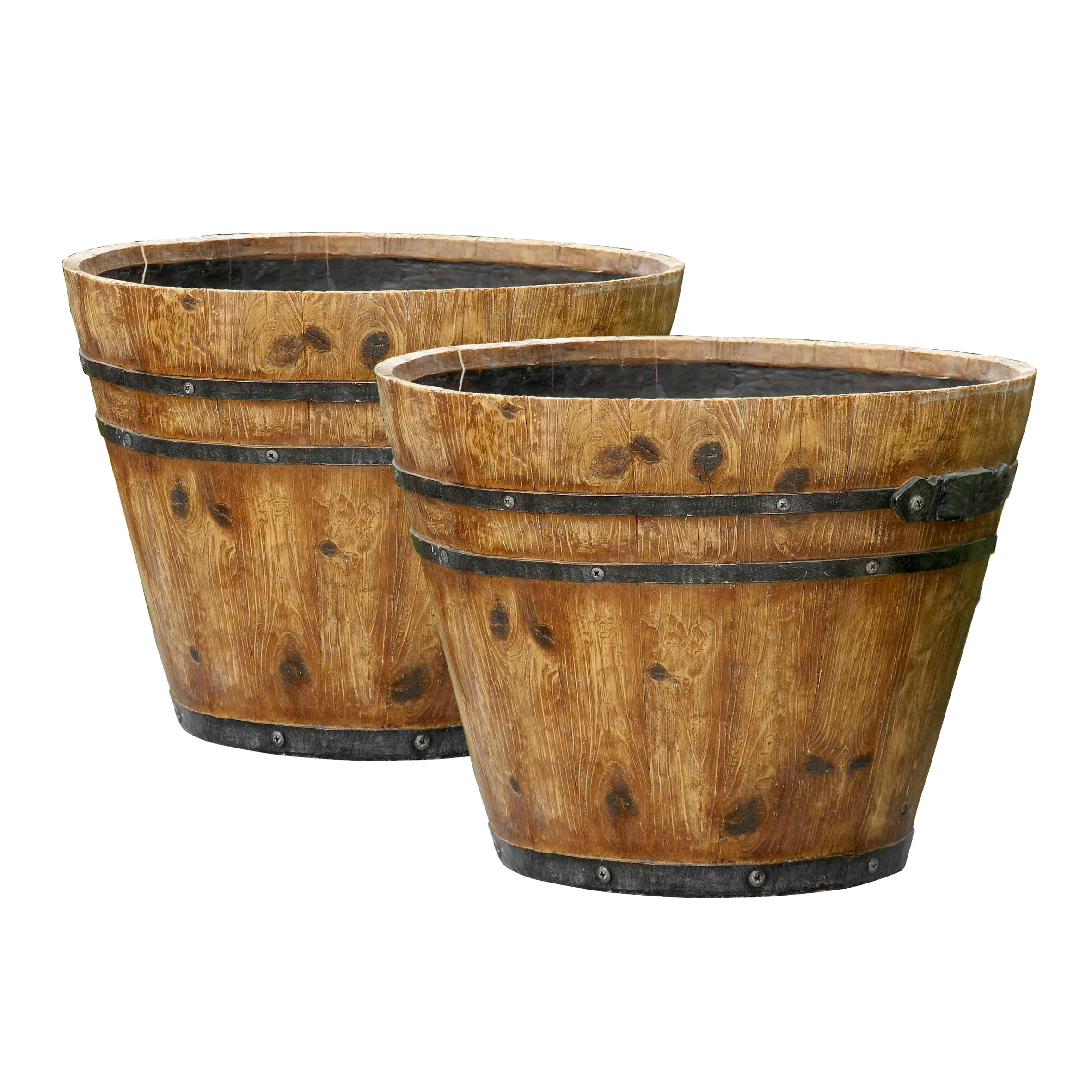 Set of 2 Rustic Finish Barrel Planters by Winsome House