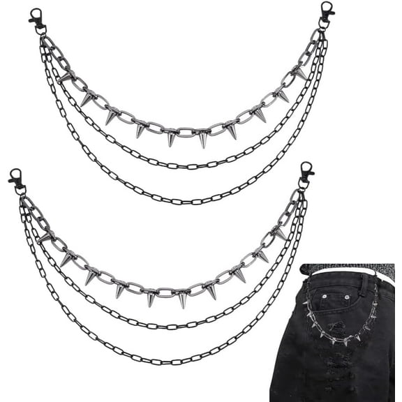2Pcs Punk Pants Chain Trousers Chains Layered Wallet Chain Goth Jean Chains Black Rivet Tassel Chains Hip Hop Rock Pocket Chain Accessories