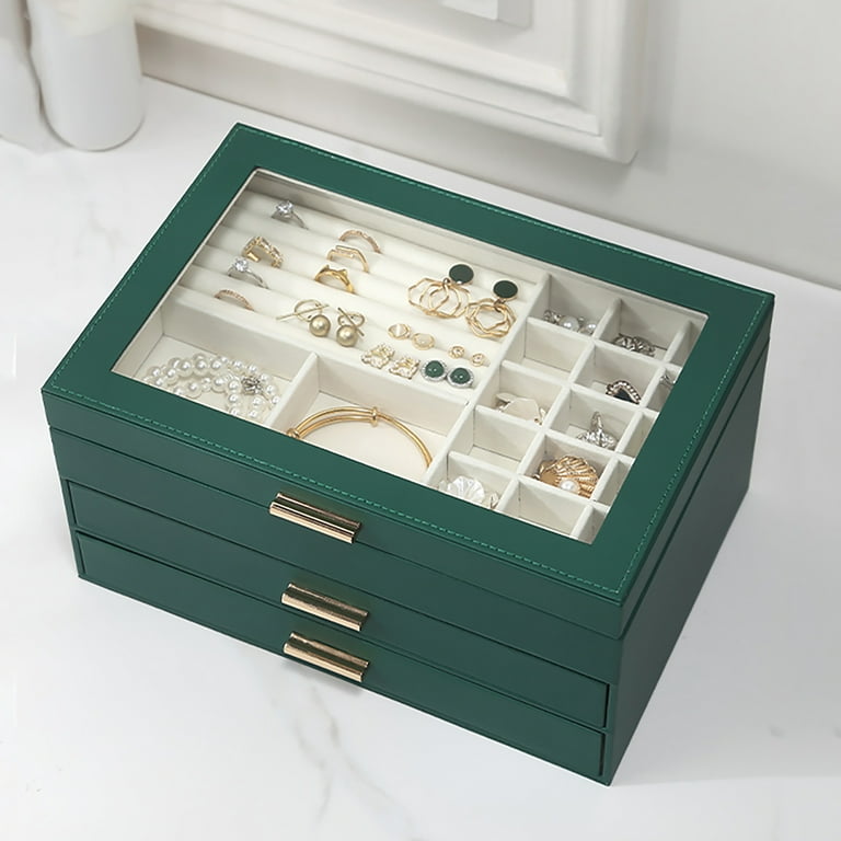  Somduy Jewelry Box Organizer for Women,3 Layers Jewelry Storage  Display Box with Glass Lid,Gift for Christmas,3 Drawers,Large Capacity for  Necklace Earrings Bracelets Rings,Green : Clothing, Shoes & Jewelry