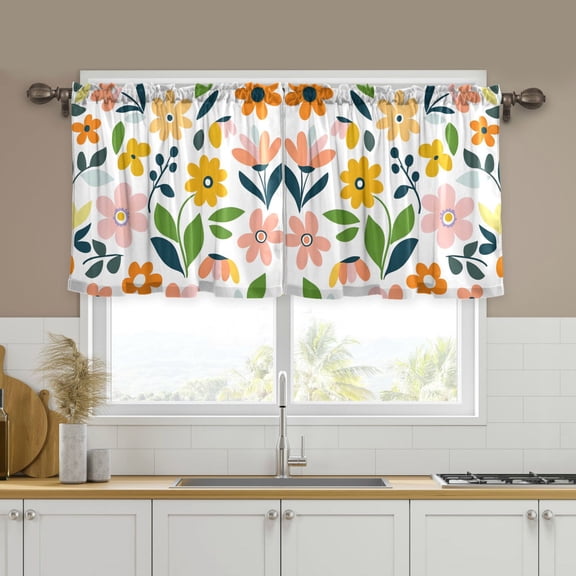 Yayeee Kitchen Curtains Set of 2 Light Filtering 57"x24" Over Sink Window Panels, Retro Yellow Floral