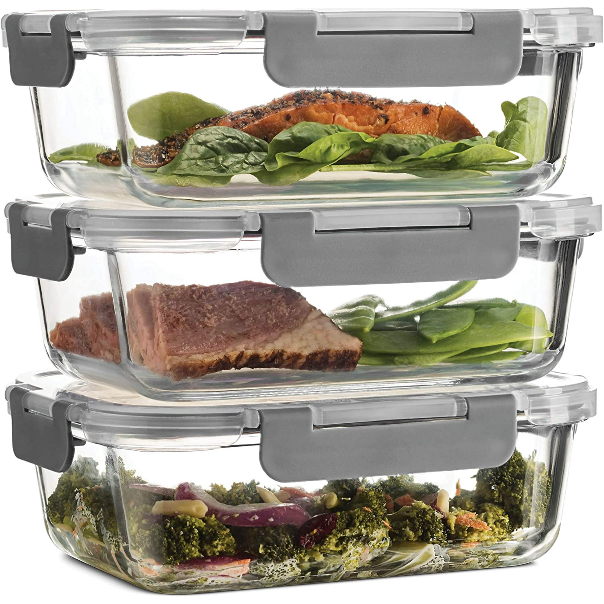 M MCIRCO [5-Pack,36 oz] Glass Bento Box 3 Compartment with Lids