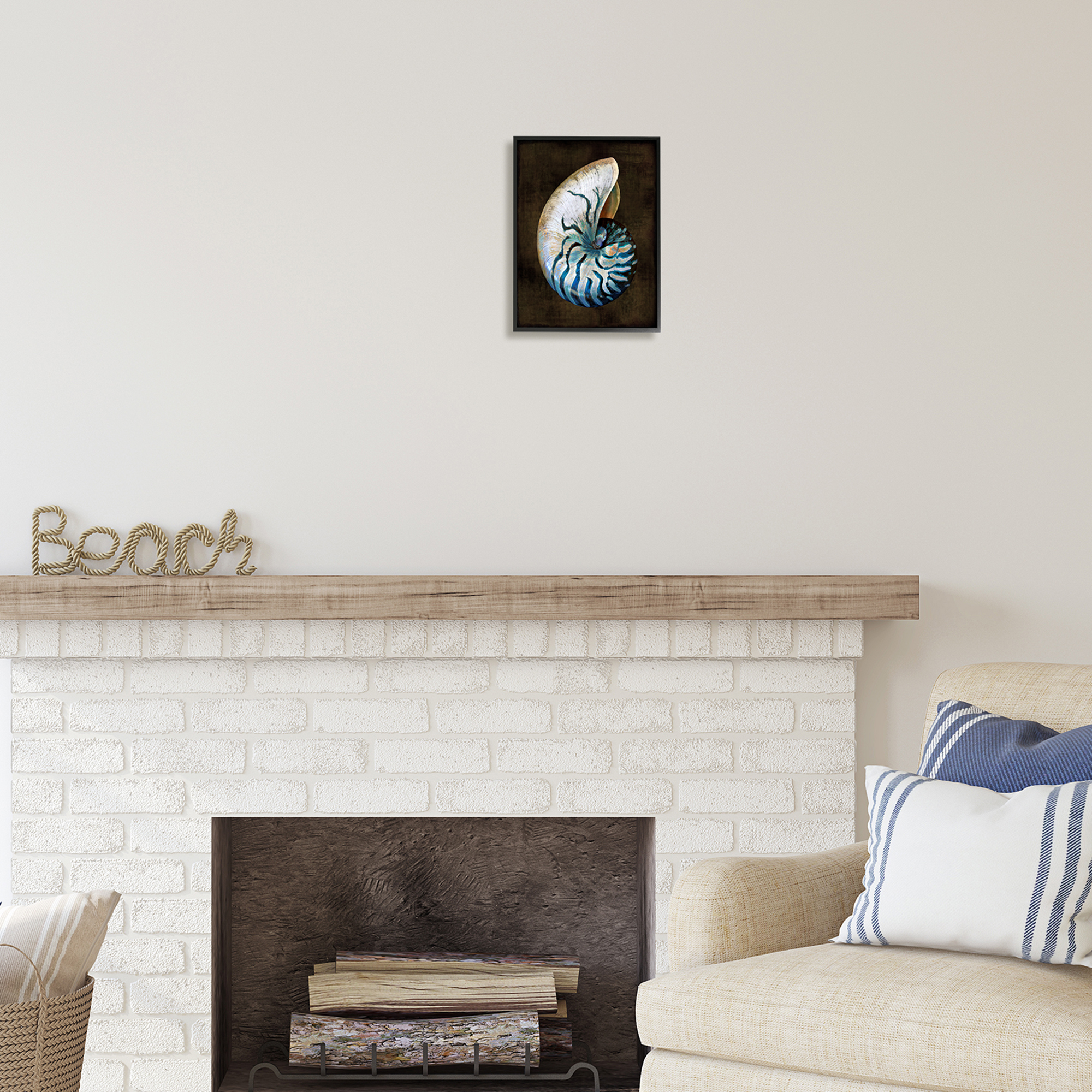 Stupell Industries Modern Marine Shell Nature Painting Black Framed Art Print Wall Art, 11 x 14
