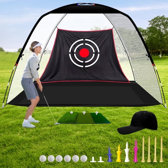 Gagalileo Golf Net for Backyard Practice: 10x7FT Hitting Net with Mat & Target – Training for Driving Chipping Swing Golf Gift for Dad Husband Men