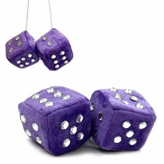Pair Of 3" Purple & White Fuzzy Plush Dice - Soft Car Mirror Hanging Decoration