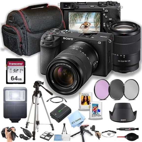 Sony a6700 Mirrorless Camera with 18-135mm Lens   64GB Memory, Filters, Case, Tripod, Flash, and More (34pc Bundle)-(International Model) (International Version)