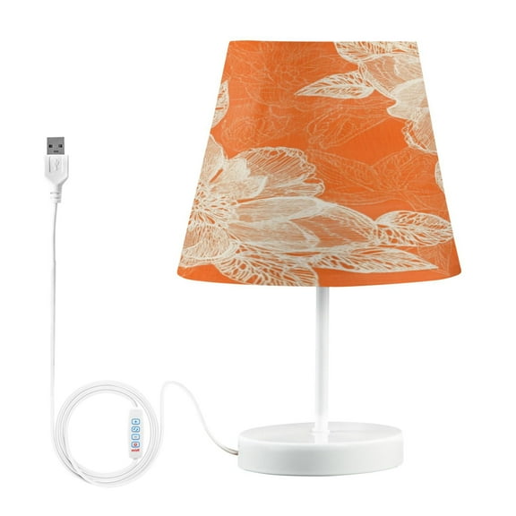 WOBOGO Peach Lace Pattern on Orange Background Table Lamps Bedroom 3-Speed Dimmable Farm Style with Fabric Shade for Reading and Home Office