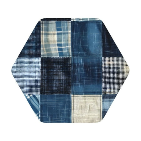 

Pofeuu Indigo Patchwork Quilt Print Leather Coasters Set of 6 Round Cups Mugs Mat Pad for Home Kitchen Heat Resistant Drink Coasters Hexagon