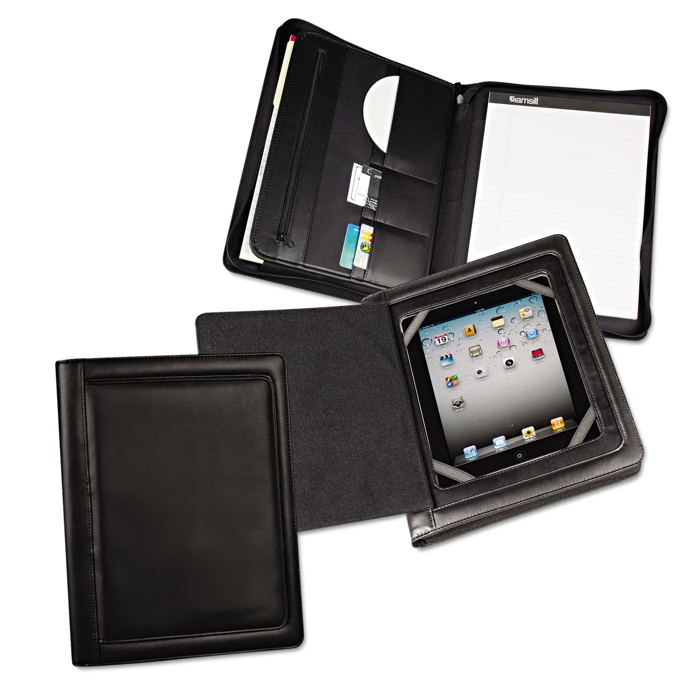 Samsill iPad Zipper Padfolio With Smart Flap, Vinyl, Black
