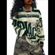 thumbnail image 2 of Camisetas de Corta con Estampado de Letras para Mujer, Grandes, Hombros Caídos, Cuello Redondo, Holgadas, Ropa de Calle Verde L, 2 of 7