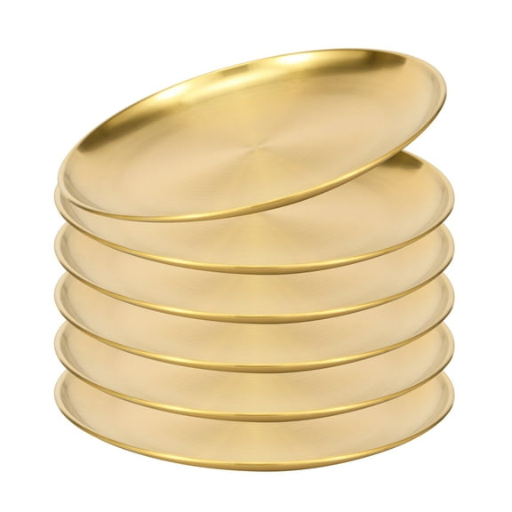 AEVXKHI 6PCS Stainless Steel Plates, 10.2 Inch Dinner Plate Reusable Dinner Dishes, Lightweight Stainless Steel Serving Plate