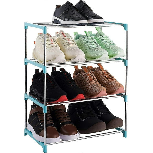 4-tier Stackable Small Shoe Rack, Lightweight Shoe Shelf Storage Organizer For Entryway, Hallway And Closet (blue)