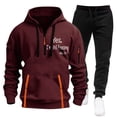 thumbnail image 2 of THDHVS Track Suits Mens, Men Two Piece Outfits Sets Full Zip Hoodie with Kangaroo Pocket and Tapered Joggers Mens Athletic Suit for Gym Basketball and Casual Use Wine M, 2 of 3