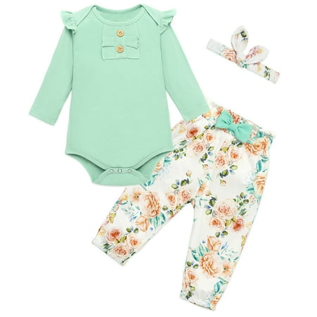 

SYNPOS Baby Girl Outfits Newborn Infant Ruffle Romper Tops Floral Pants Headband Fall Winter Clothes Set 0-12 Months