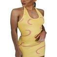 thumbnail image 1 of Robe Tricotée pour Femmes Motif Imprimé Jaune Col en U Sans Manches Jupe Slim, 1 of 7