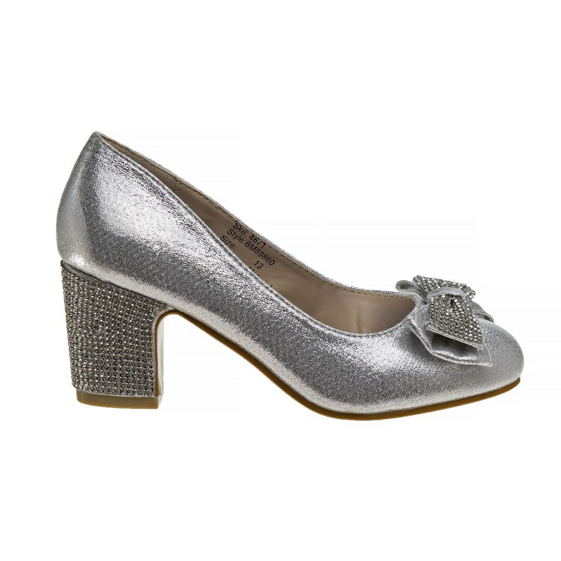 Badgley Mischka Little Kids Girls Medium Heel Dress Pump Shoes - Silver, 4