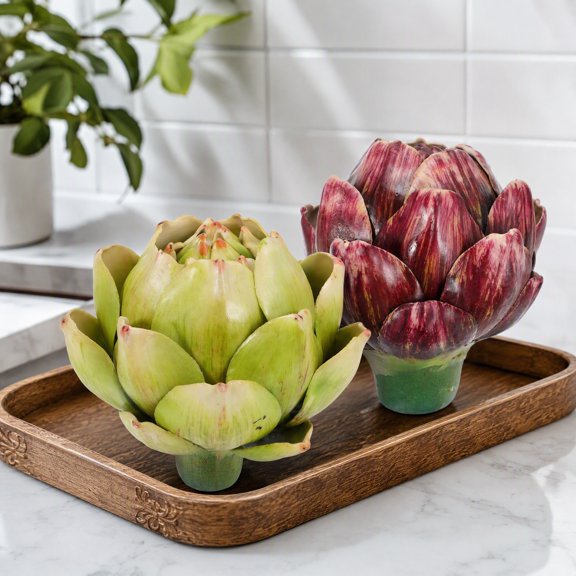 jojofuny Faux Artichokes for Home Kitchen Decor Lifelike Simulation Model 2Pcs