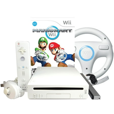 Refurbished Nintendo Wii Console Mario Kart Wii and Wheel Bundle -