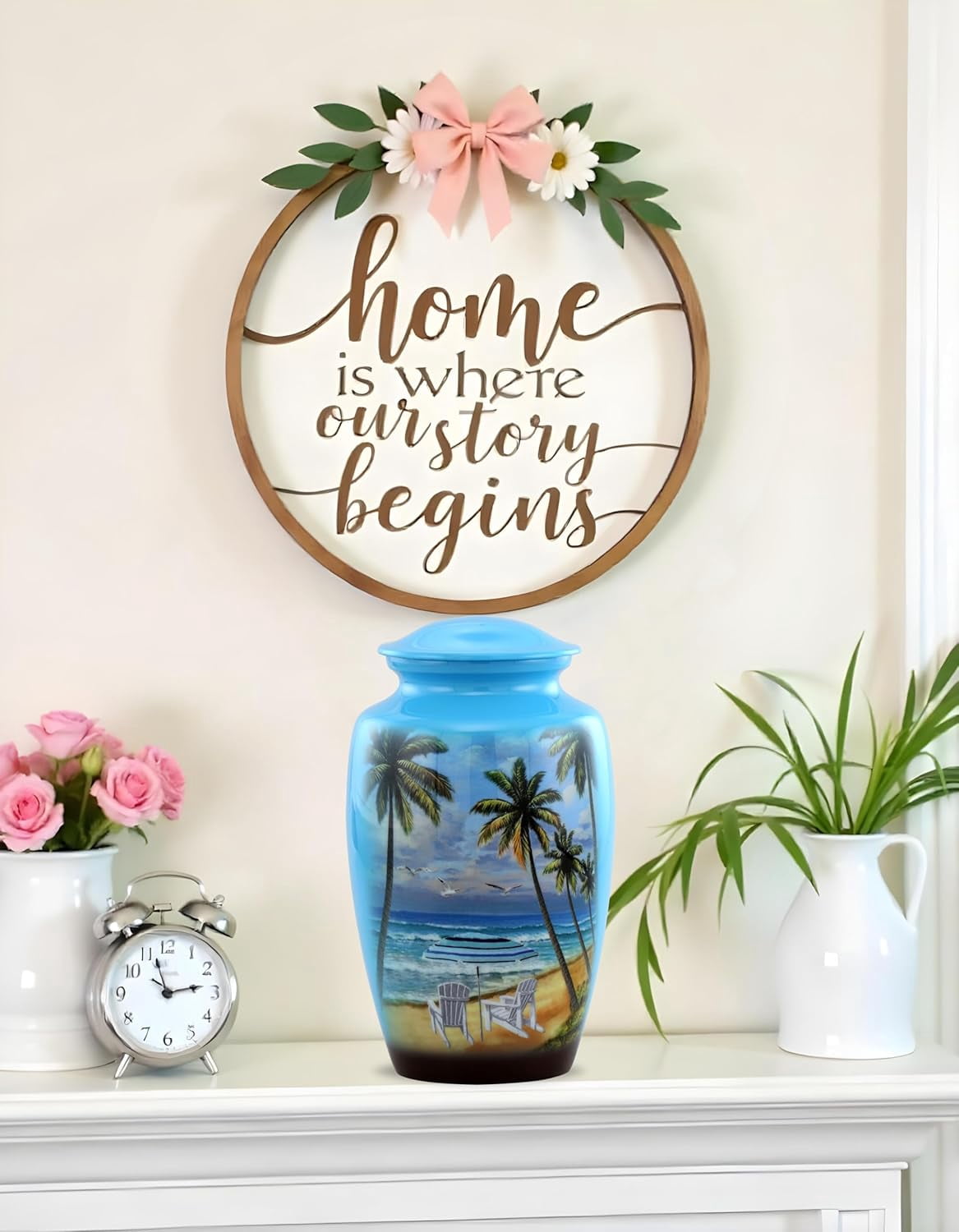 Paradise Beach Large Adult Cremation Urn for Ashes, Memorial Urn with Velvet Interior Bag