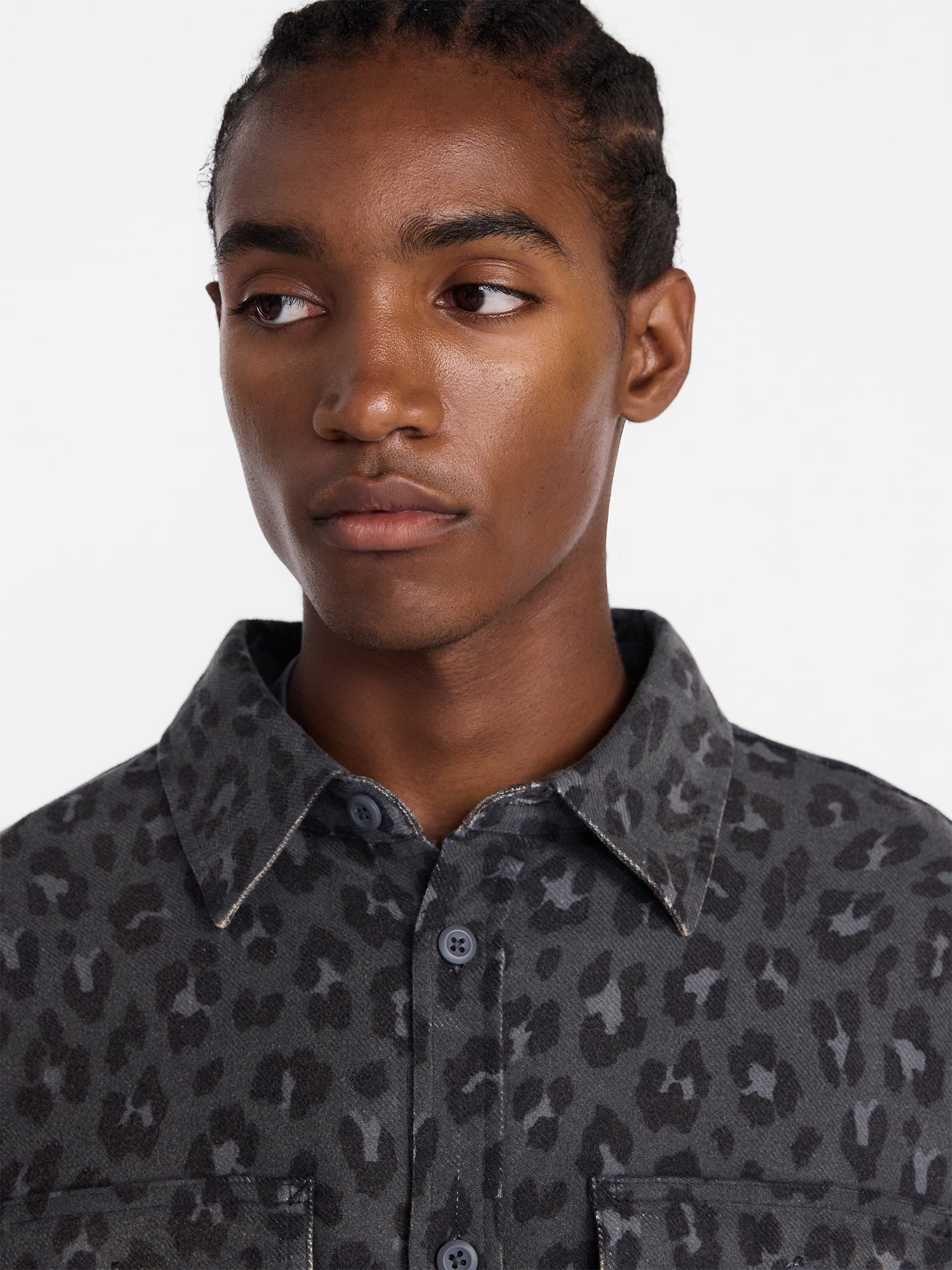 No Boundaries Cotton Boxy Cropped Fit Printed Flannel Shirt with Long Sleeves, Men's XS-5XB