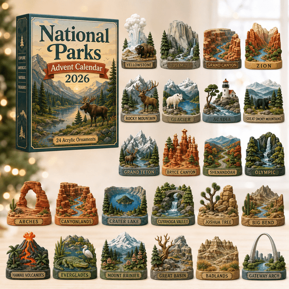 National Parks Advent Calendar 2026 - 24-Day Festive Countdown, Acrylic Charms Blind Box - Gift For Family & Friends, 2D Adventure Pendants, Christmas Collectible Gift