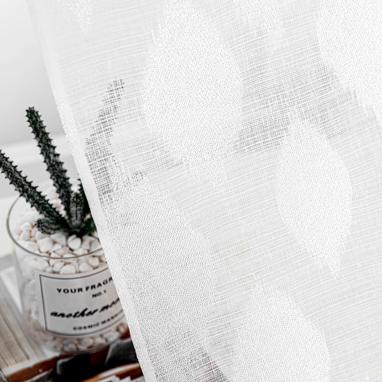 Semi-Sheer Kitchen Curtains Valance and Tiers Set Jacquard Rod Pocket Farmhouse Window Curtains White 24 inch Length 3 Piece Set