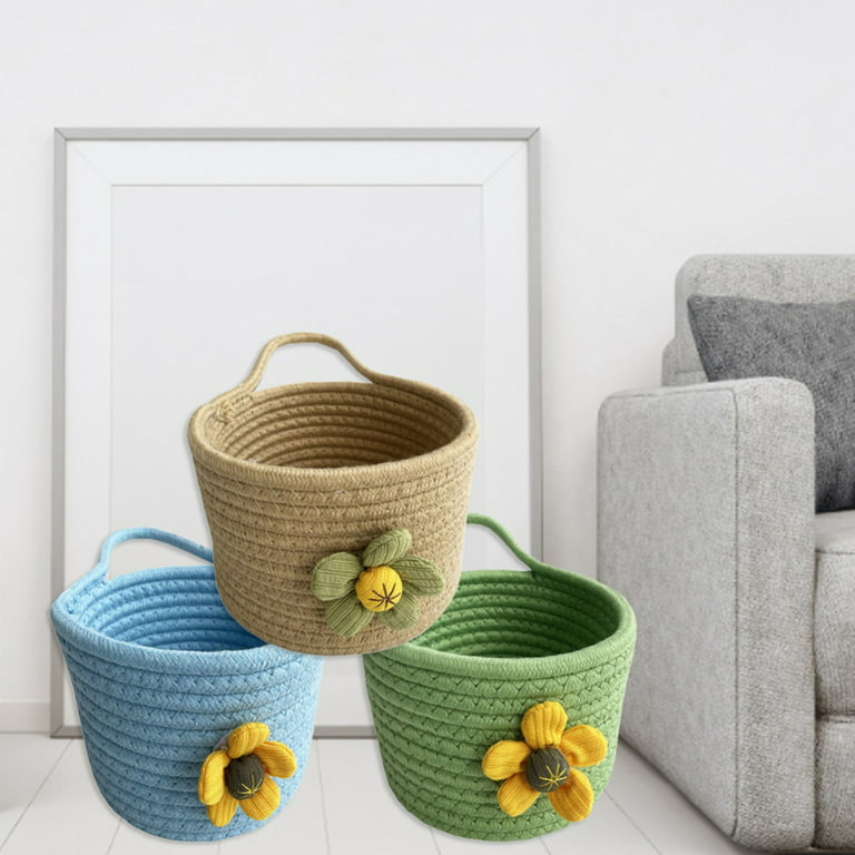 Storage Basket With Pompoms for Nursery, Cute Organizer, Decorative Holder  for Child's Room, Children's Storage, Beige 