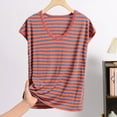 thumbnail image 2 of Akafmk Women's Short Sleeves Pajama Tops,Women's Cotton Sleepwear T-Shirt,Fashion Casual Loose Stripe Round Neck Summer Thin Edition Short Sleeved Pajamas Tops, 2 of 4
