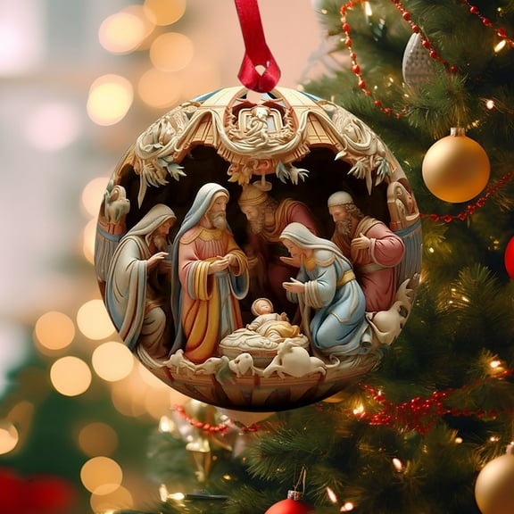 2025 Nativity Ornaments for Christmas Tree, Acrylic Nativity Scene Religious Christmas Ornaments, 2D Flat The Birth of Jesus Pendant Gift for Family Friends and Christian