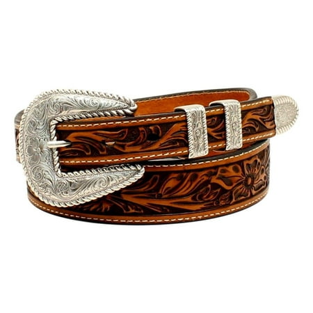 Nocona Western Belt Mens Leather Embossed Floral Tapered Tan N2498508