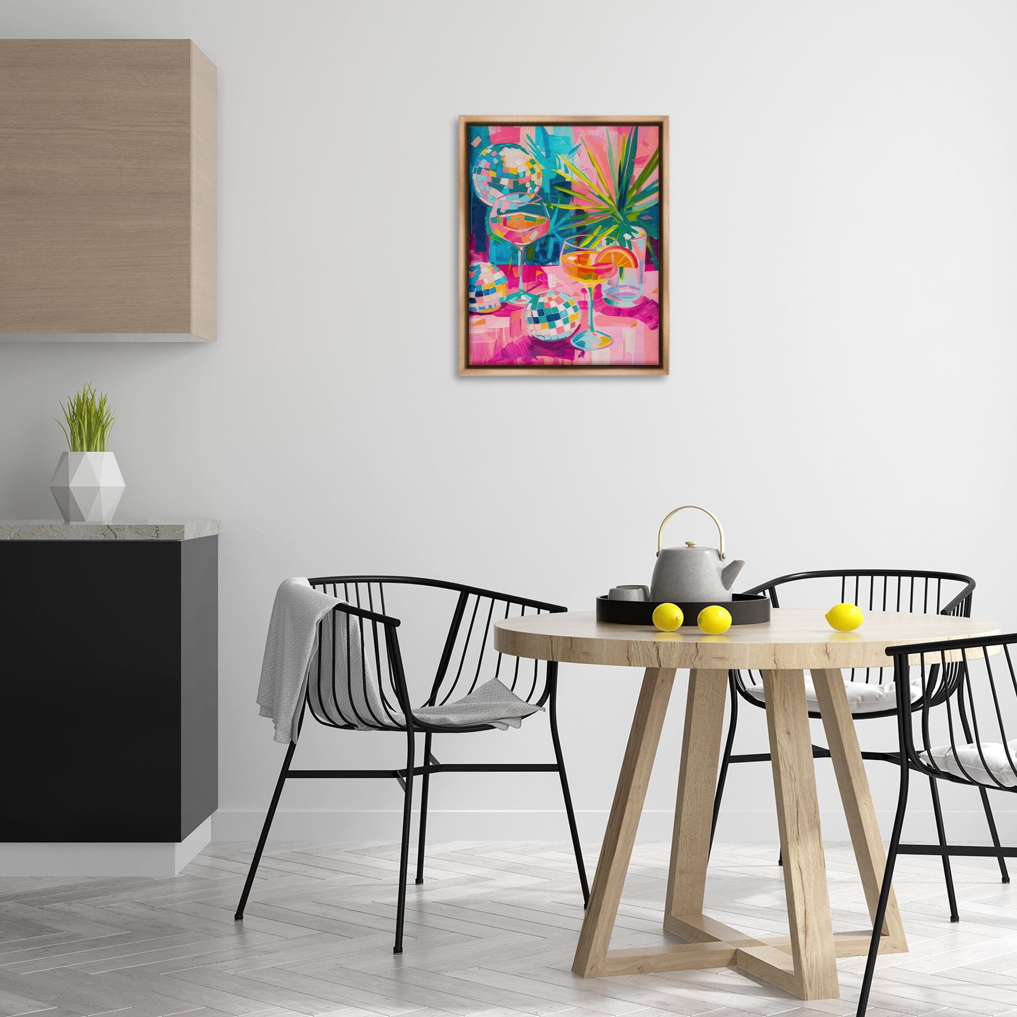 Stupell Industries Dazzling Disco Cocktails Food & Beverage Painting Brown Floater Framed Canvas Art Print Wall Art, 17 x 21
