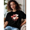 thumbnail image 2 of Camiseta de mujer, camisetas de manga corta, camisetas casuales, camisetas de cuello redondo con globo, lazo y corazón de amor para mujer, 2 of 8