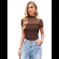thumbnail image 2 of Camisetas de Corta con Cuello Alto para Mujer, de Transparente y Fruncida, para Salir A . Café L, 2 of 8